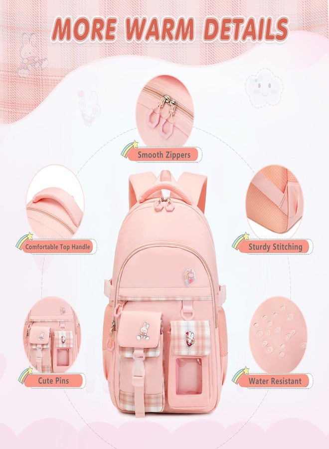 GeeWin Backpack for Girls, Bookbags Back Pack School Bag for Teens Girls Kids, Pink Plaid, Plaid - Image 4