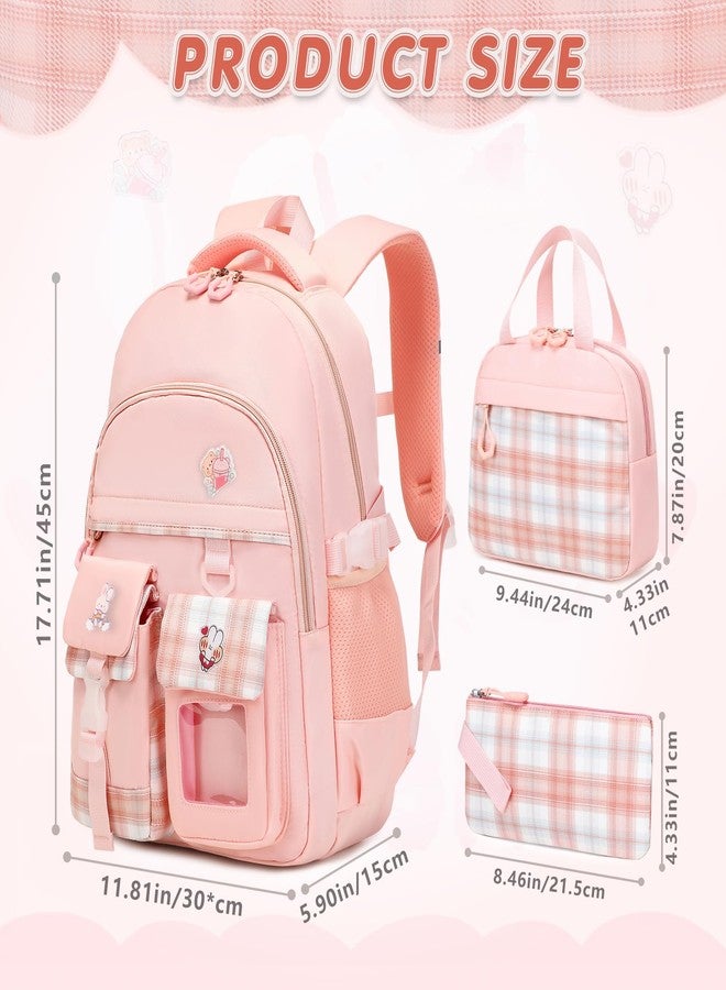 GeeWin Backpack for Girls, Bookbags Back Pack School Bag for Teens Girls Kids, Pink Plaid, Plaid - Image 2