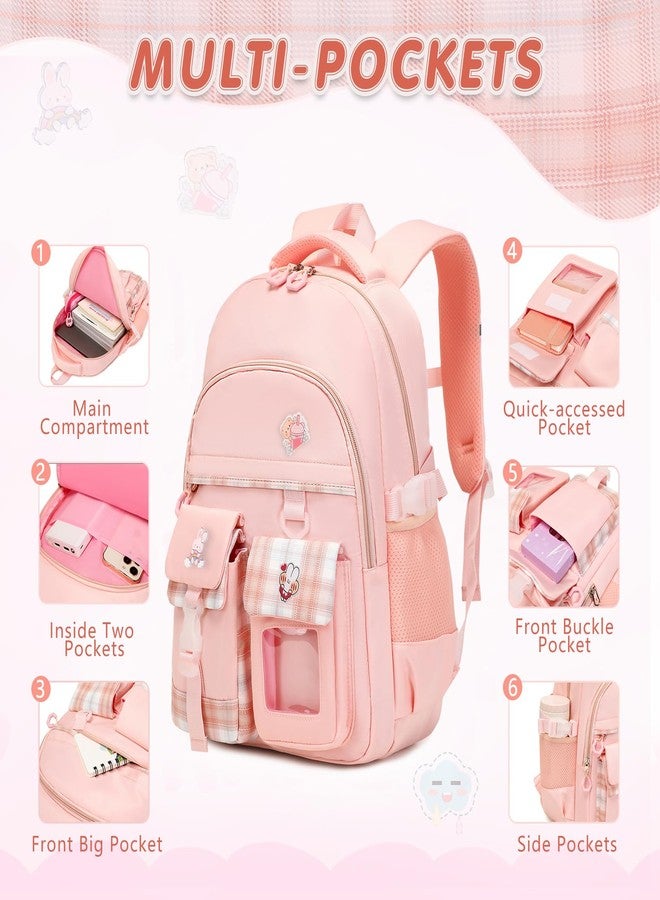 GeeWin Backpack for Girls, Bookbags Back Pack School Bag for Teens Girls Kids, Pink Plaid, Plaid - Image 3
