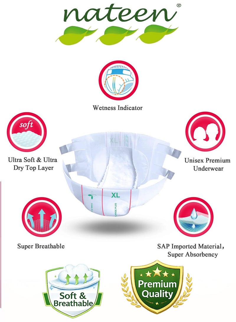 nateen 20 Count Pack of 2 Nateen Combi Plus Adult Diapers Medium Size Incontinence Disposable Underwear for Men and Women Waist Size 95 to 125 cm Super Absorbent Core Leak Guard Wetness Indicator Ultra Dry Top Layer Soft Breathable Comfortable Odor Control Day and Night Protection Unisex Premium Quality 2450 ml Absorbency - Image 4