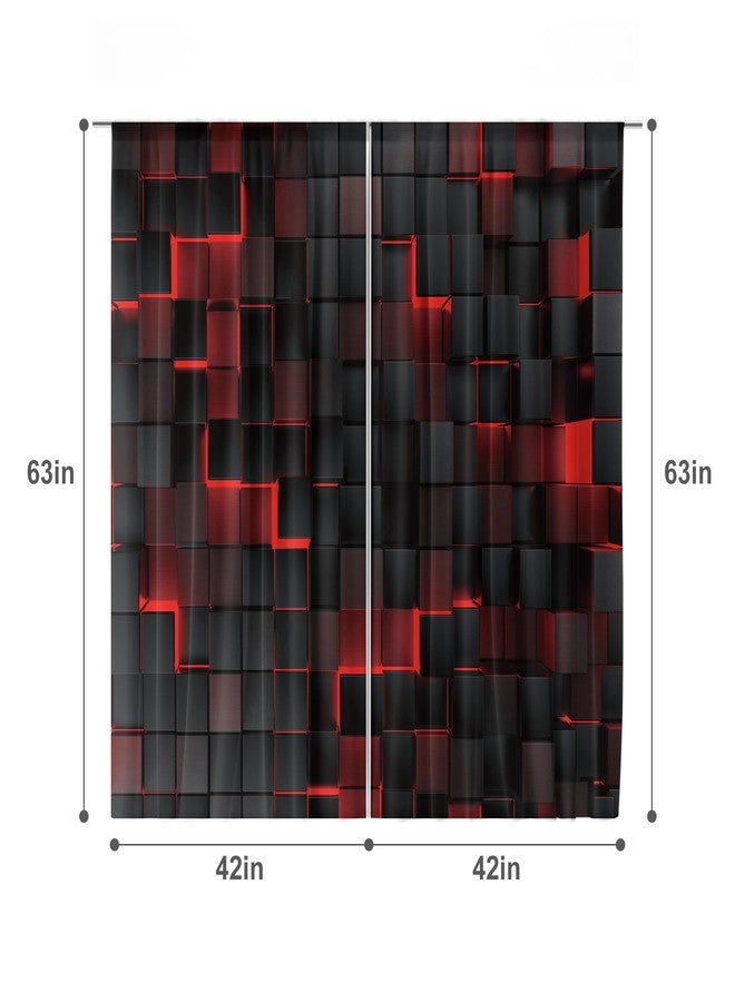 MESHELLY Red and Black Curtains 42Wx63H Inch Rod Pocket Abstract Curtains Modern 3D Gradient Design Futuristic Geometric Cubes Bedroom Window Drapes Man Boys Printed Living Room Window Fabric 2 Panels - Image 3