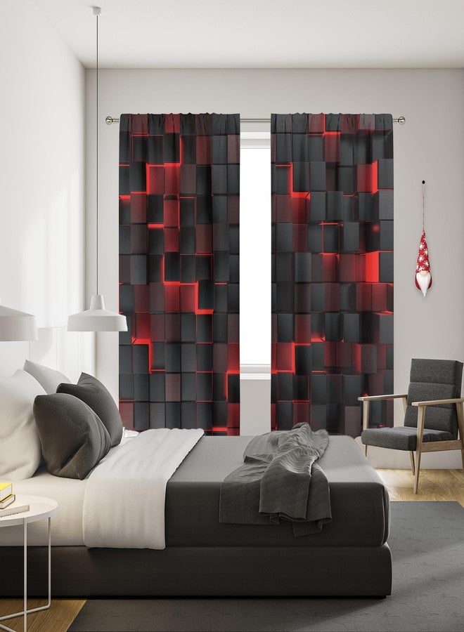 MESHELLY Red and Black Curtains 42Wx63H Inch Rod Pocket Abstract Curtains Modern 3D Gradient Design Futuristic Geometric Cubes Bedroom Window Drapes Man Boys Printed Living Room Window Fabric 2 Panels - Image 4