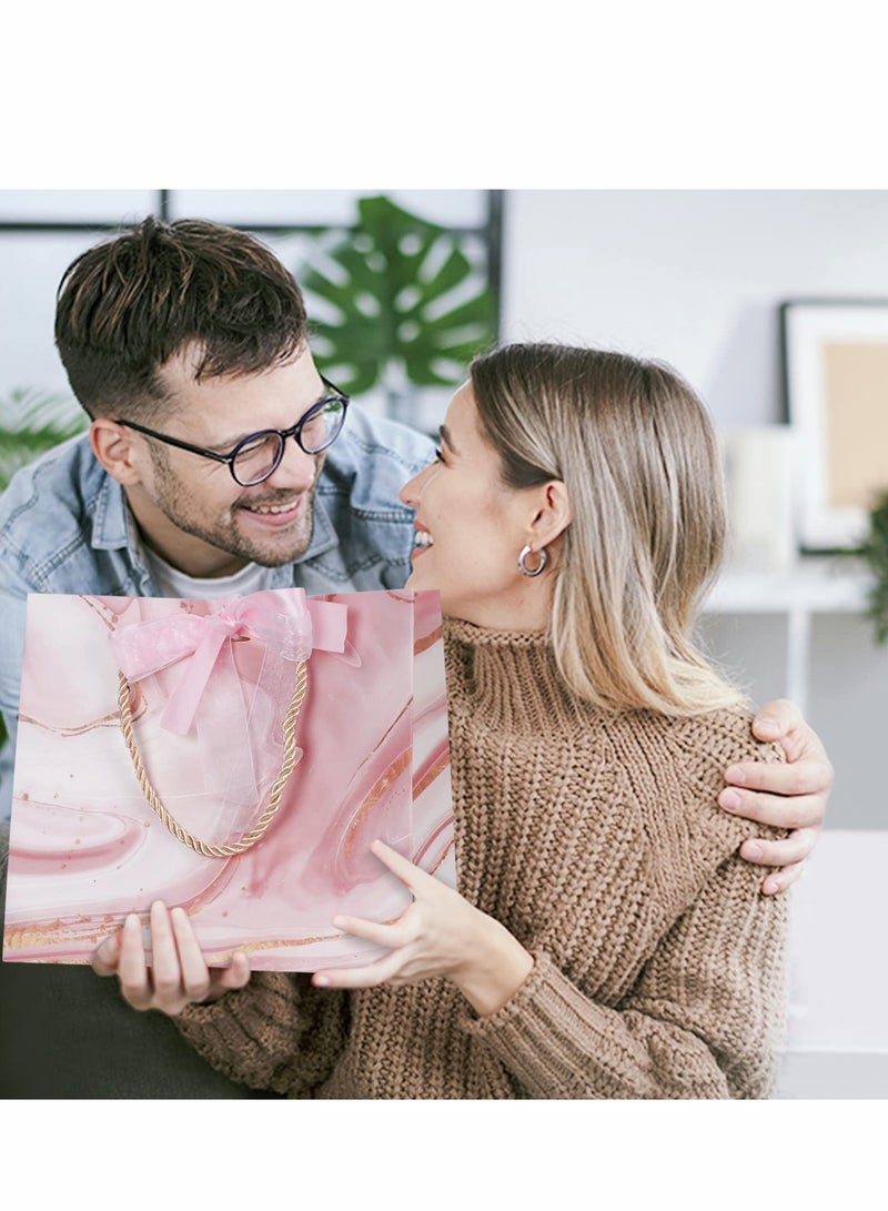 KASTWAVE 6 Pieces Gift Bags, Marble Pattern Gift Bag with Ribbon Bow, 11.8x10.6x4.7inch Waterproof Paper Gift Bag for Holiday Birthday Wedding Party, Baby Shower - Image 4