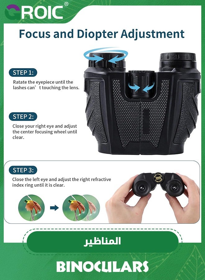 GROIC 12x25 Binoculars for Adults and Kids, Large View Compact Binoculars with Low Light Vision, Easy Focus Small Binoculars for Bird Watching Outdoor Travel Sightseeing Concert Hunting Hiking - Image 4
