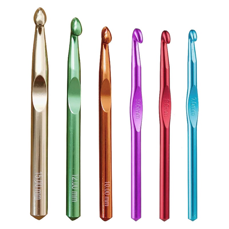 Yarniss Large Aluminum Crochet Hooks Set 7mm, 8mm, 9mm,10mm, 12mm, 15mm, Big Standard Size Crochet Hooks - Image 1
