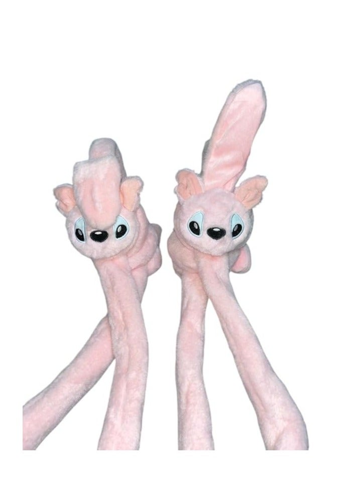 Stitch-shaped winter ear warmer, available in 2 colors from Ayda store, moves by pressing the hands, makes a distinctive sound, and has a cartoon rabbit ear