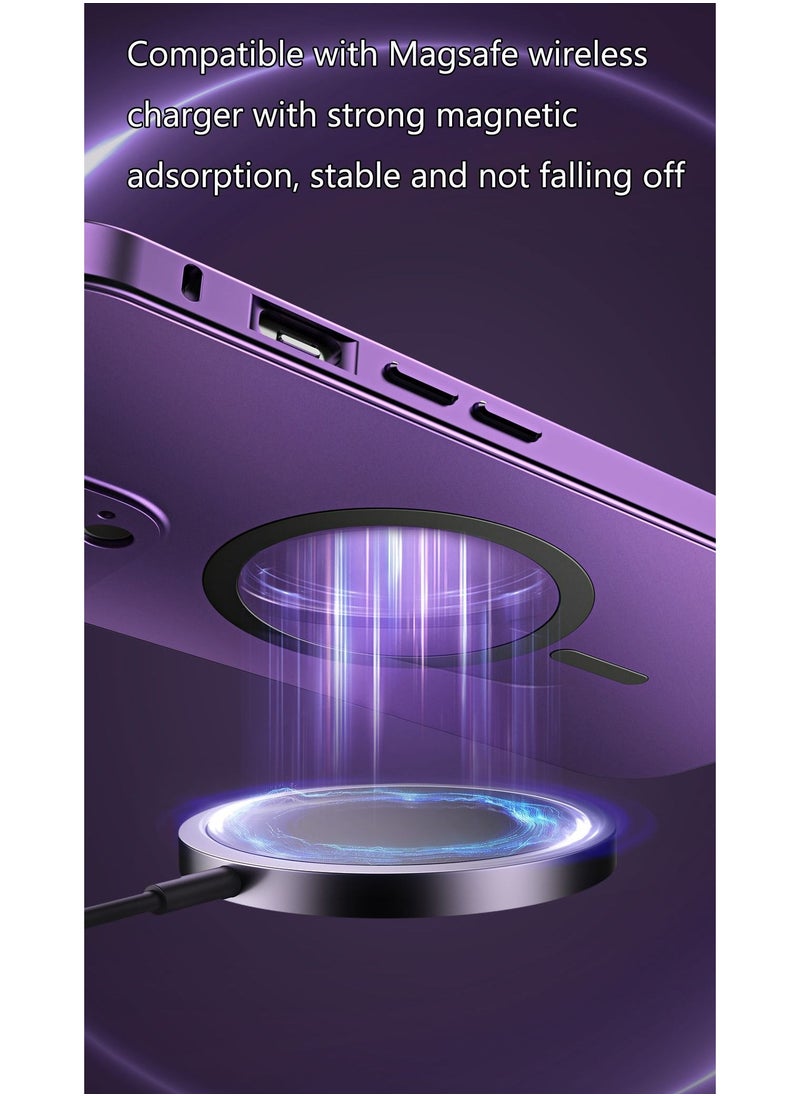 Color Fans Magnetic Case for iPhone 14 Pro Max Charging Aluminium Metal Bumper Matte Cover Purple  - Image 5