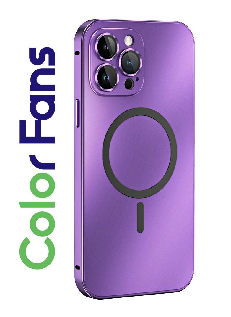 Color Fans Magnetic Case for iPhone 14 Pro Max Charging Aluminium Metal Bumper Matte Cover Purple  - Image 1