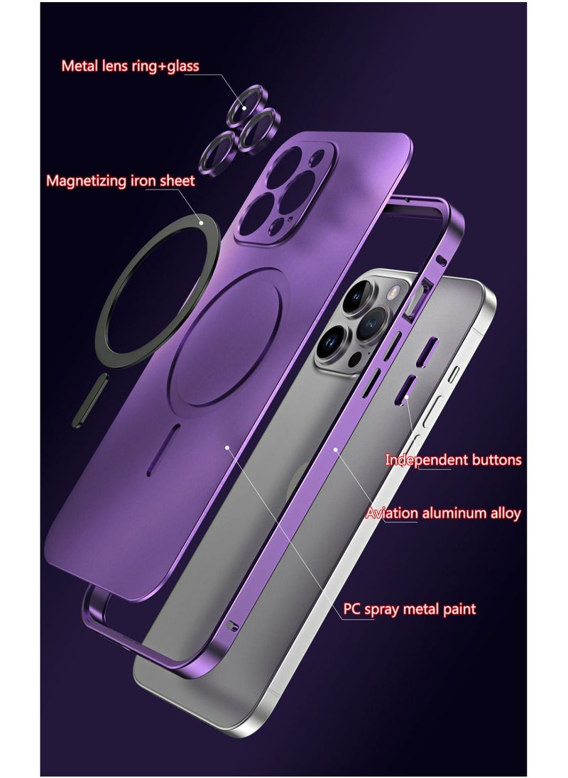 Color Fans Magnetic Case for iPhone 14 Pro Max Charging Aluminium Metal Bumper Matte Cover Purple  - Image 3