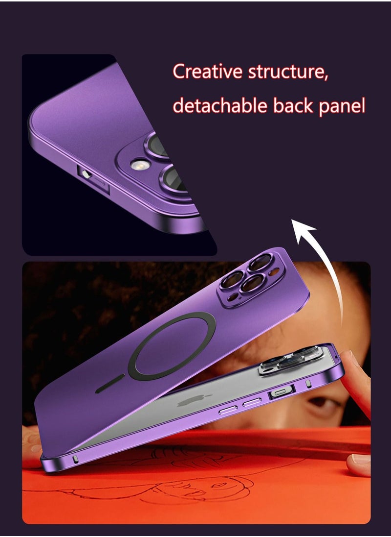Color Fans Magnetic Case for iPhone 14 Pro Max Charging Aluminium Metal Bumper Matte Cover Purple  - Image 2