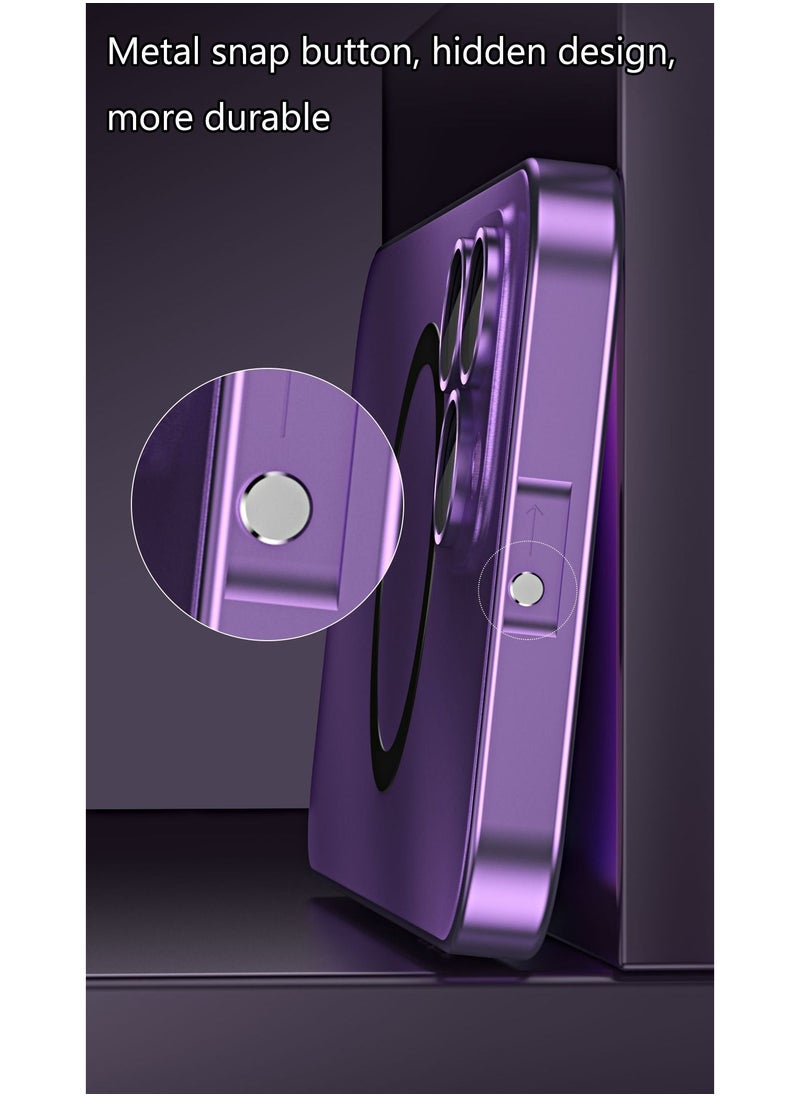 Color Fans Magnetic Case for iPhone 14 Pro Max Charging Aluminium Metal Bumper Matte Cover Purple  - Image 4
