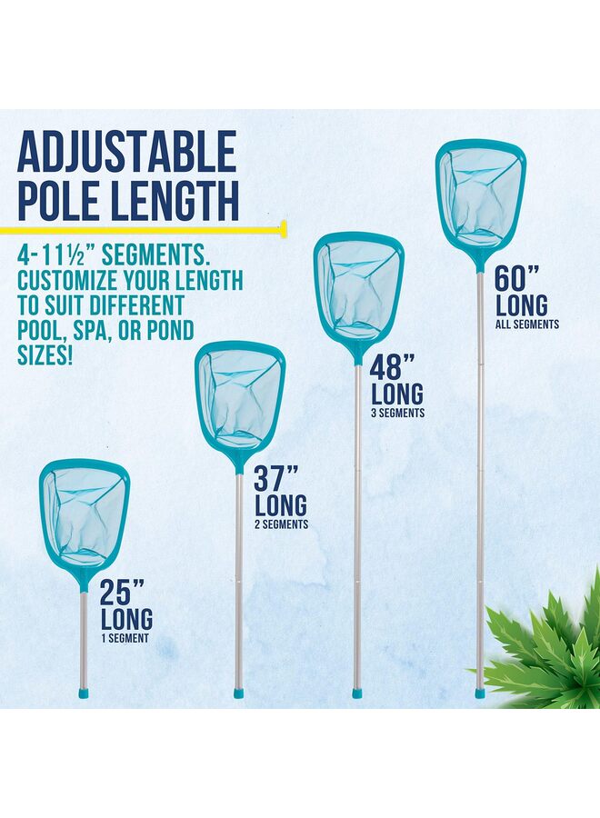 Swimming Pool 5 Foot Leaf Skimmer Net with 4 Aluminum Pole Sections - 6" Deep Ultra Fine Mesh Netting Bag Basket for Fast Cleaning of The Finest Debris - 60" Long - Image 3