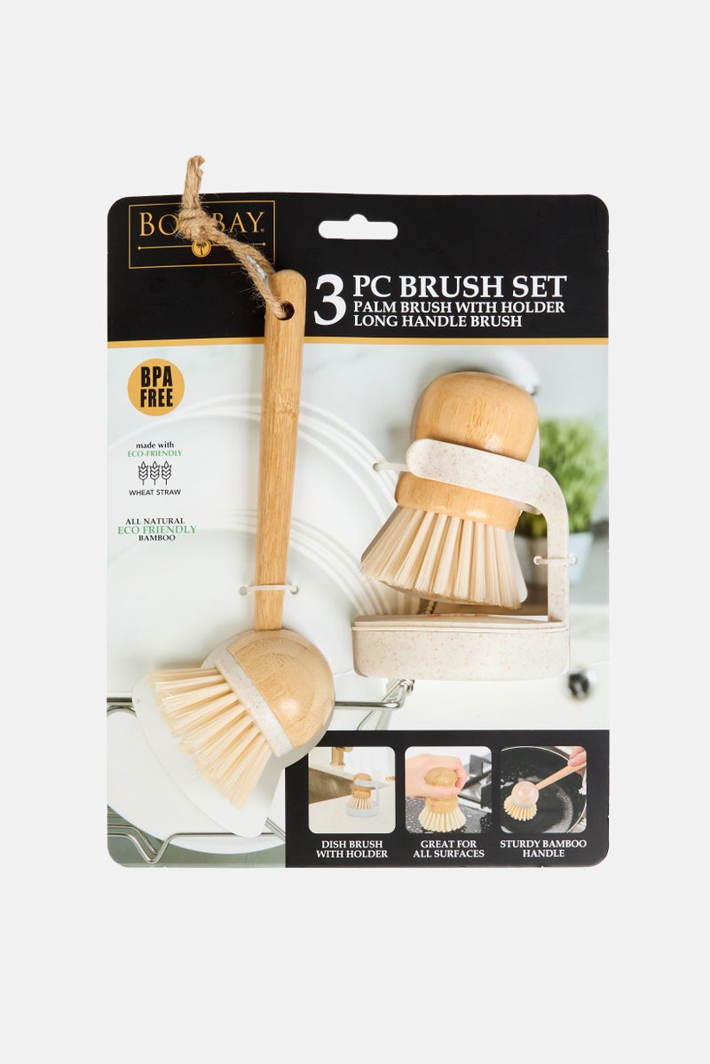Bombay 3 Piece Wheat Straw Brush With Holder, Multicolor - Image 1
