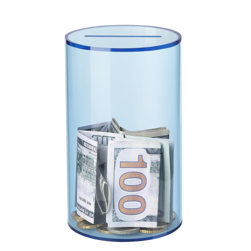 Hicocool Clear Piggy Bank for Adults Kids Must Break to Open, Blue Acrylic Piggy Bank Unopenable Money Savings Jar (6" H x 3.54" D) - Image 1