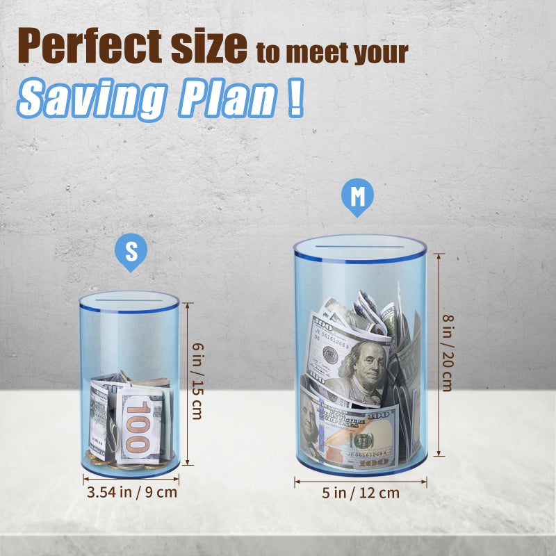 Hicocool Clear Piggy Bank for Adults Kids Must Break to Open, Blue Acrylic Piggy Bank Unopenable Money Savings Jar (6" H x 3.54" D) - Image 2