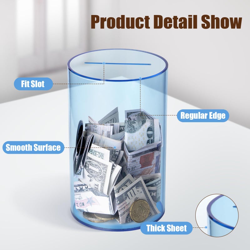 Hicocool Clear Piggy Bank for Adults Kids Must Break to Open, Blue Acrylic Piggy Bank Unopenable Money Savings Jar (6" H x 3.54" D) - Image 5
