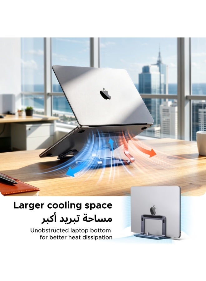 يو جرين حامل لابتوب عمودي 2 في 1، حامل ألومنيوم محمول للمكتب | حامل مكتب قابل للطي والتعديل، قاعد كمبيوتر محمول عمودي مانع للانزلاق، لأجهزة ماك بوك وChromebook وIdeaPad مقاس 13-16 بوصة رمادي - Image 3