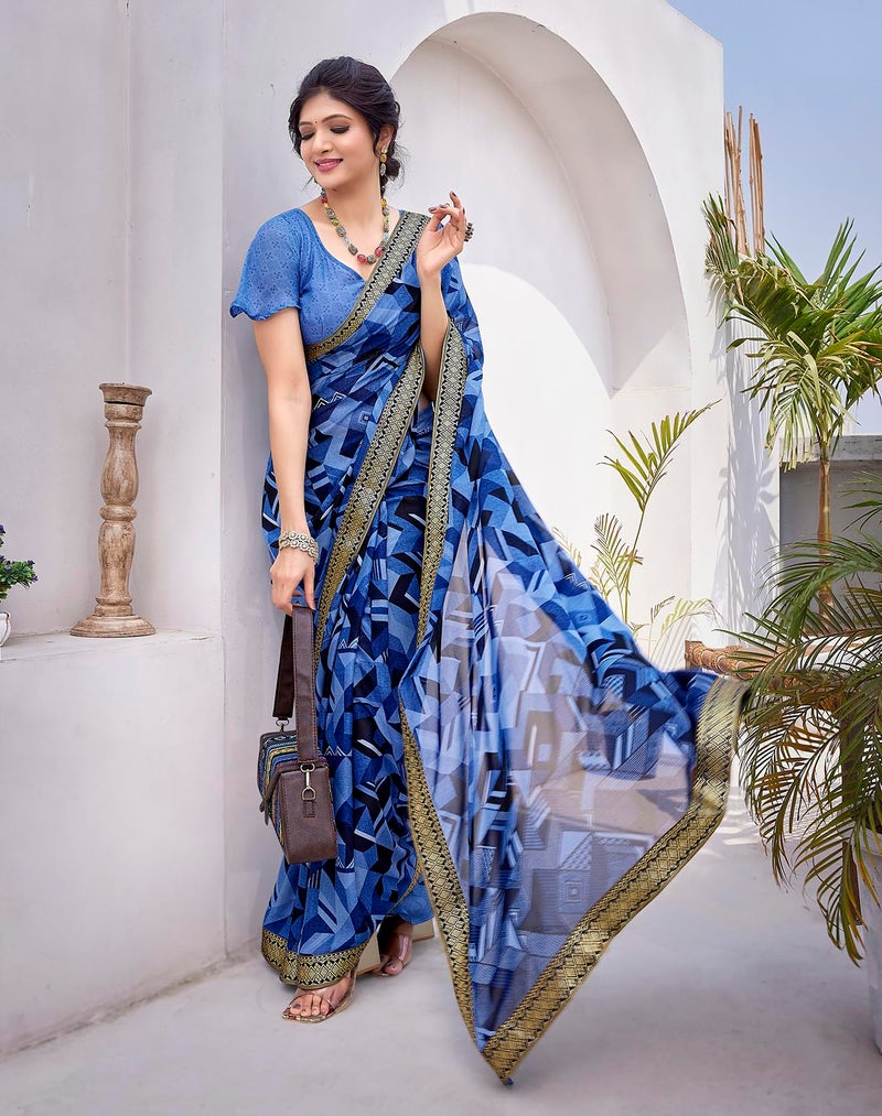 Yashika Women's Georgette Printed Saree with Jacquard Lace & Blouse Material - Perfect for 2024's Festivals & Occasions! Beautifully Crafted, Traditional Elegance (AZ-YS-P1-MAYA BLUE) - Image 2