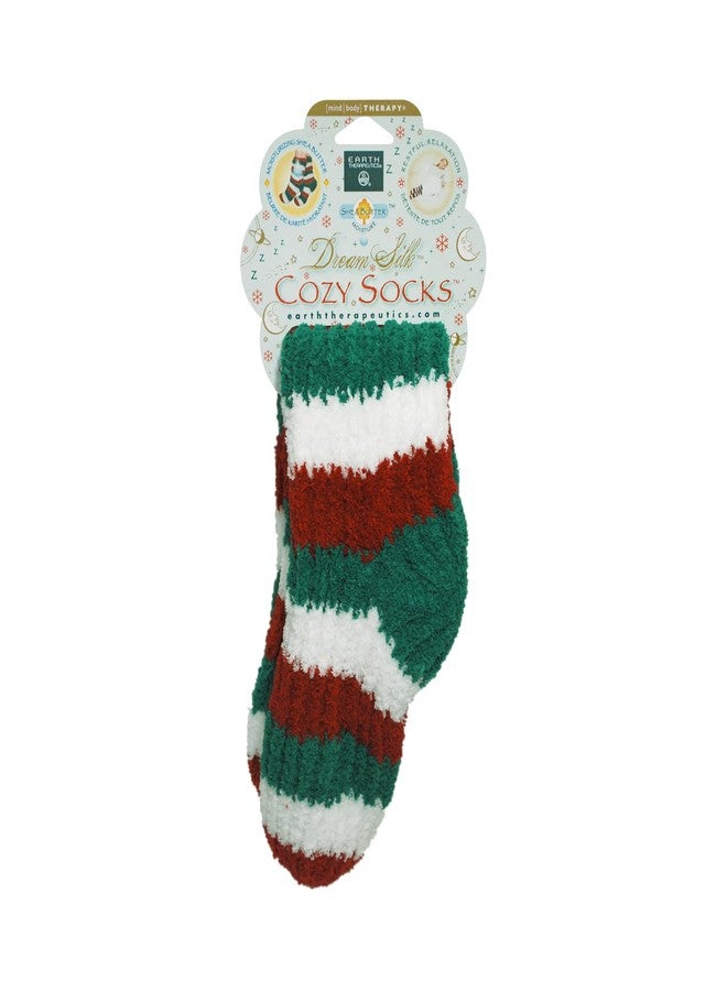 Earth Therapeutics Cozy Socks with Shea Butter - Red + Green Stripe - Image 3