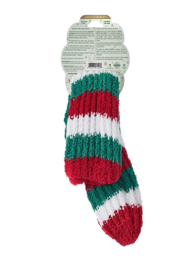 Earth Therapeutics Cozy Socks with Shea Butter - Red + Green Stripe - Image 4