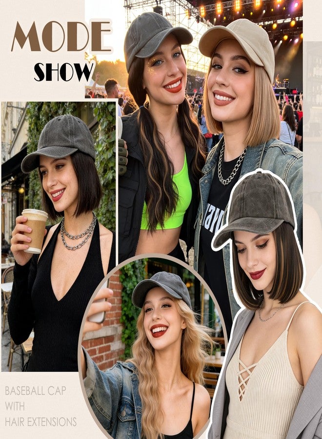 إس-نويلايت باروكة قبعة S-noilite، باروكة قبعة بيسبول بتصميم عتيق مع وصلة شعر طويلة مموجة للنساء، باروكة قبعة سوداء رمادية سادة قابلة للتعديل مع شعر، 18 بوصة أسود - Image 5