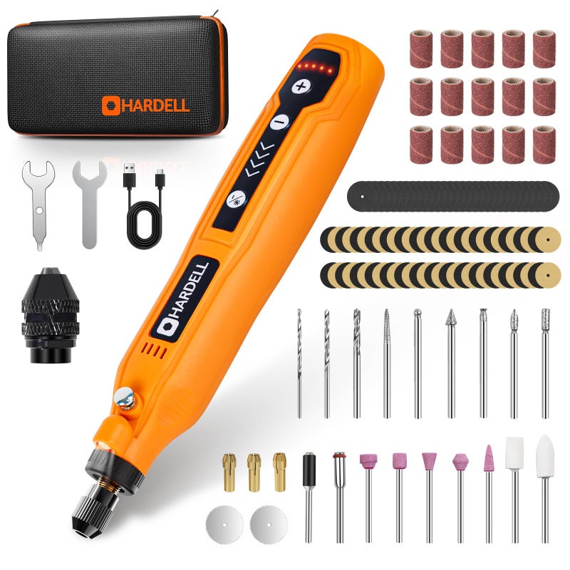 HARDELL Mini Cordless Rotary Tool, 5-Speed and USB Charging Rotary Tool Kit with 71 Accessories, Multi-Purpose 3.7V DIY Craft Tool for Sanding, Polishing, Drilling, Engraving (Orange) - Image 1