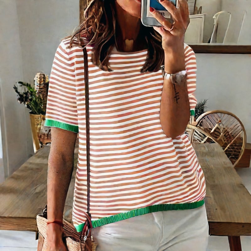 Knitted Sweater with Striped Contrast Design and Drop Shoulder Long Sleeves - Image 3