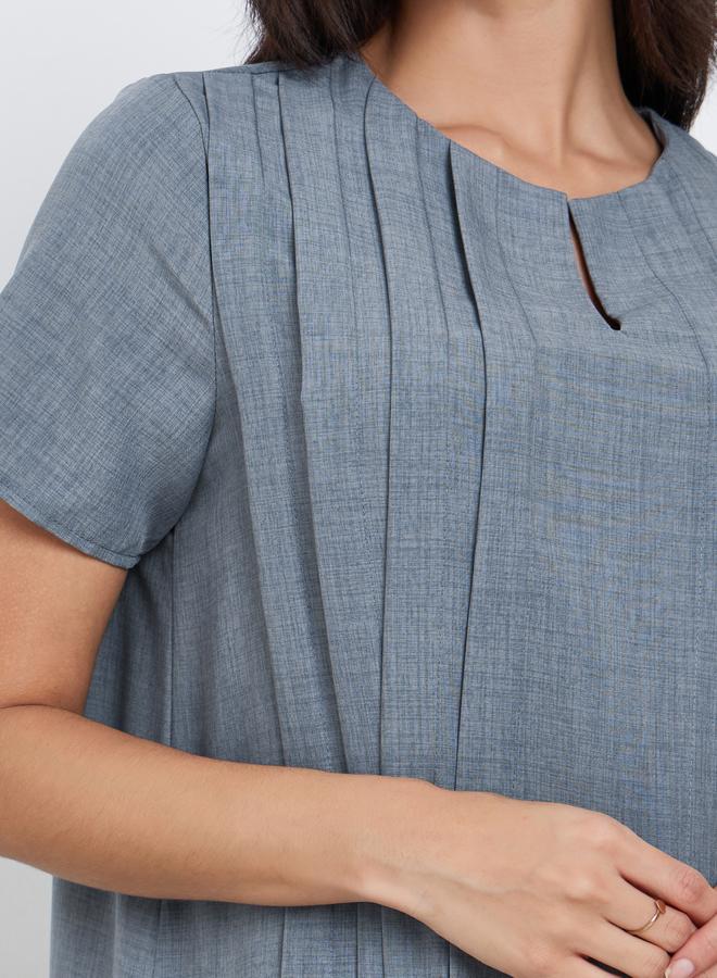 Amirah Grey Pleated Short Sleeve Maxi Jalabiya - Image 3