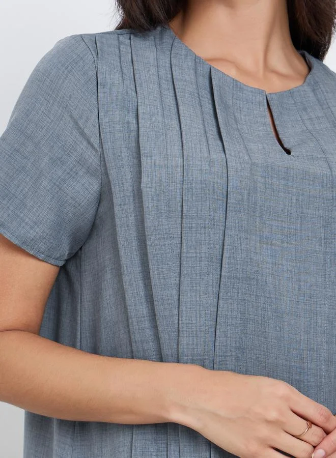 Amirah Grey Amirah Grey Pleated Short Sleeve Maxi Jalabiya for Women | Best Price UAE