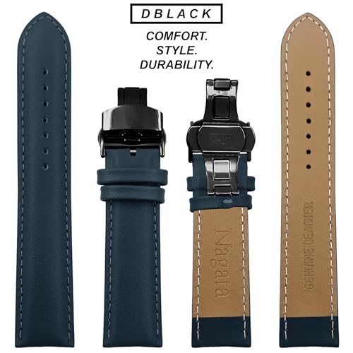 DBLACK ''NAGATA3'' Leather Watch Strap with Butterfly Lock, Minimalist Design Watch Belt // For 18mm, 20mm, 22mm, or 24mm Watch Band (Choose Your Size & Color) (Blue, 22mm / Silver) - Image 5