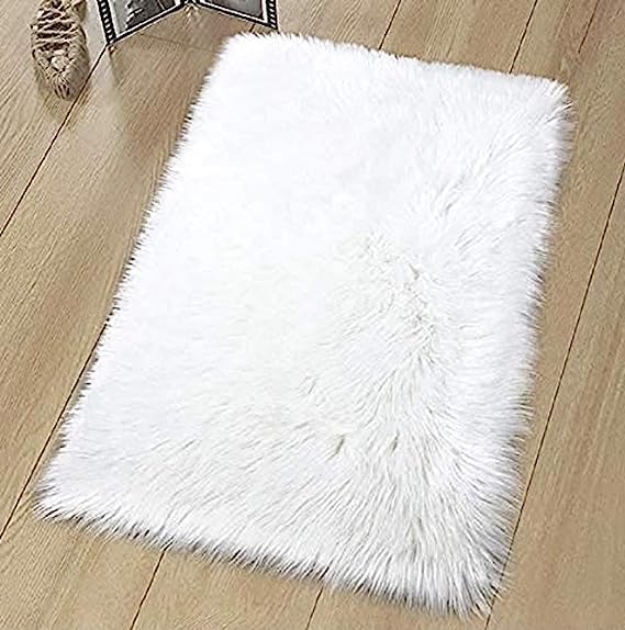 Simxen Sheepskin Rug | Fluffy Soft Faux Fox Fur for Bedroom Living Room Decor | Faux Fur Bedside Rug, Decorative Fur for Chair, Sofa, Bed,Fluffy Washable Rug (60x90 cm - 2x3 Feet - Mat, White) - Image 3