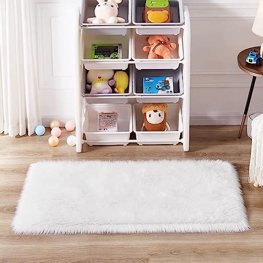 Simxen Sheepskin Rug | Fluffy Soft Faux Fox Fur for Bedroom Living Room Decor | Faux Fur Bedside Rug, Decorative Fur for Chair, Sofa, Bed,Fluffy Washable Rug (60x90 cm - 2x3 Feet - Mat, White) - Image 2
