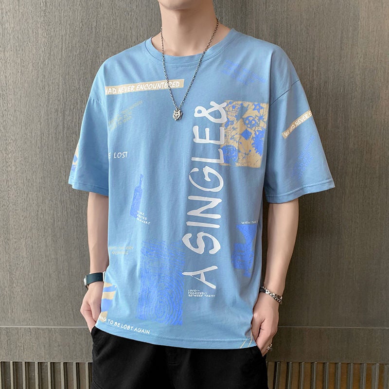 Short-Sleeved T-Shirt Men'S Summer Loose Trbottomy Brand Ins Trbottomy Casual Boys' Large Size Bottoming Half-Sleeved Tops T-Shirts For Men - Image 1