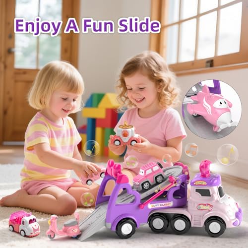 newcrave Cars Toys for 1 2 3 Year Old Girl 7in1 Carrier Truck Toy for Toddler Girls Friction Power Cars with Light Sound 1 2 3 Year Old Girl Birthday - Image 5