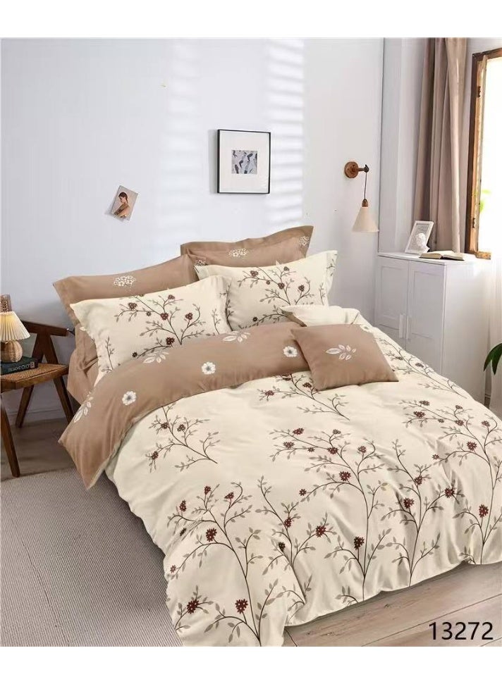 طقم مفروشات فاخر بحجم كينج مكون من 6 قطع - تصميم بسيط، غطاء لحاف 220×240 سم مع شرشف مطاطي و4 أغطية وسائد