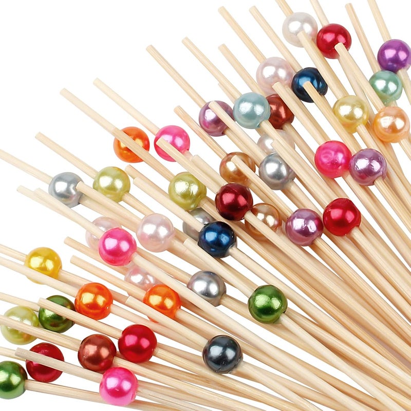 Deera Toothpicks for Appetizers, Bamboo Cocktail Sticks Skewers for Drinks, Desserts, Charcuterie, Wedding Party Fancy Toothpicks, Mini Food Picks Decorative Pack of 50 (50) - Image 1