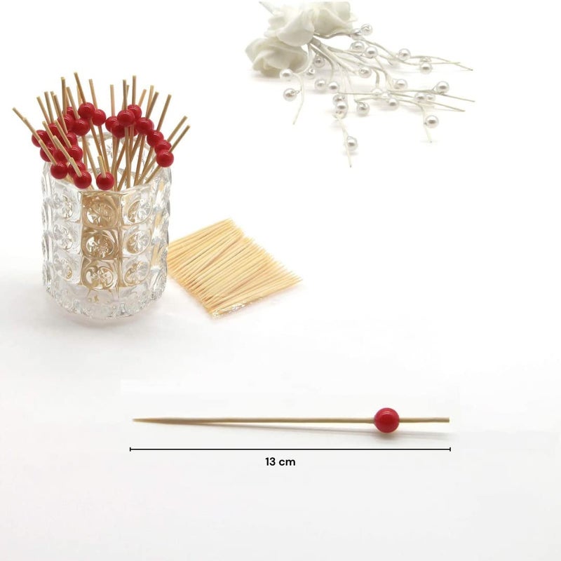 Deera Toothpicks for Appetizers, Bamboo Cocktail Sticks Skewers for Drinks, Desserts, Charcuterie, Wedding Party Fancy Toothpicks, Mini Food Picks Decorative Pack of 50 (50) - Image 4