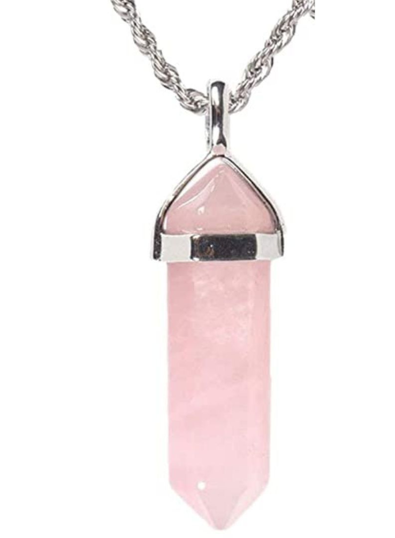 Rose Quartz Gemstone Necklace Natural Stone Hexagonal Pointed Reiki Chakra Pendant - Image 1