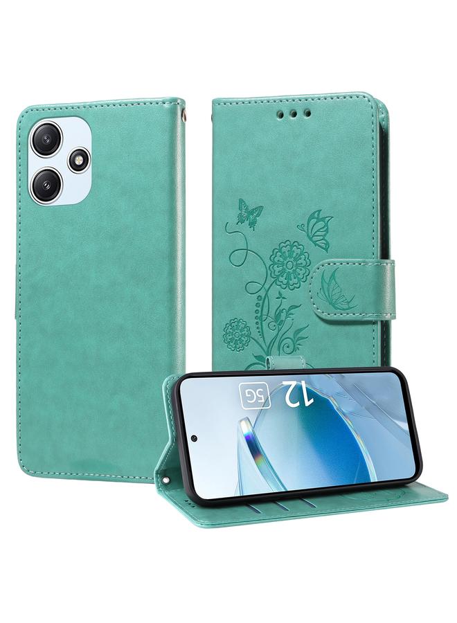 The Bros Case For Xiaomi Poco M6 Pro 5G Embossed Butterfly Flowers Leather Phone Case