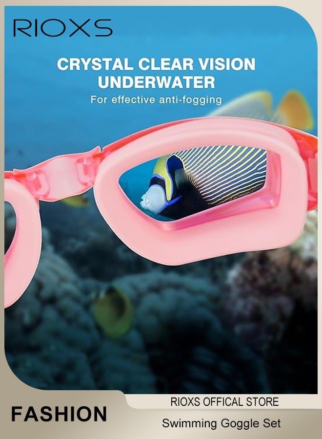 RIOXS 4 Pcs Swimming Goggle Set- Anti-Fog Swimming Goggles,Swim Cap,Swimming Ear Plugs Nose Clips And Drawstring Bag,UV Protection Clear Kids Swim Goggles,No-Leaking Adjustable Goggles - Image 5