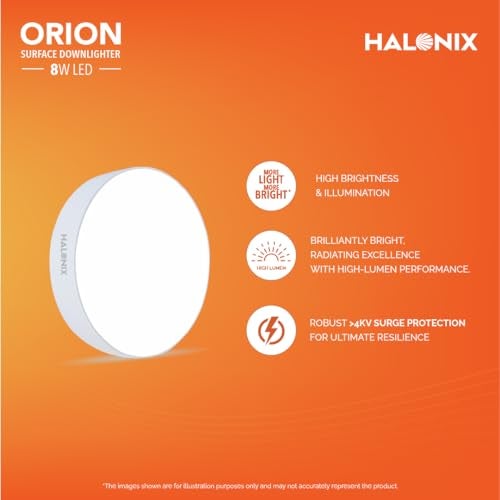 Halonix Polycarbonate 8W Warm White Orion Round Led Rimless Surface Downlighter| Led Ceiling Light for Home, Shop and Office |Pack of 4, Warm White. - Image 3