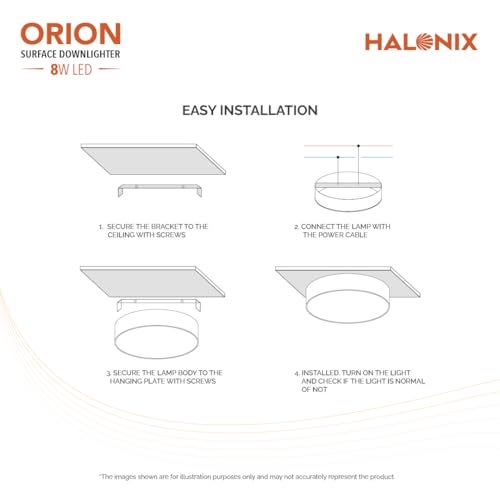 Halonix Polycarbonate 8W Warm White Orion Round Led Rimless Surface Downlighter| Led Ceiling Light for Home, Shop and Office |Pack of 4, Warm White. - Image 2