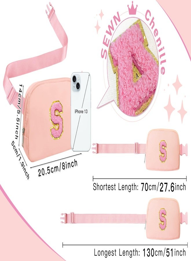 COSHAYSOO Small Waist Fanny Pack Belt Bag with Initial Letter Patch Adjustable Strap for Women Teen Girl Traveling Gym Hiking, Crossbody Travel Purse Cross Body Trendy Preppy Pouch, Pink Chenille, - Image 2