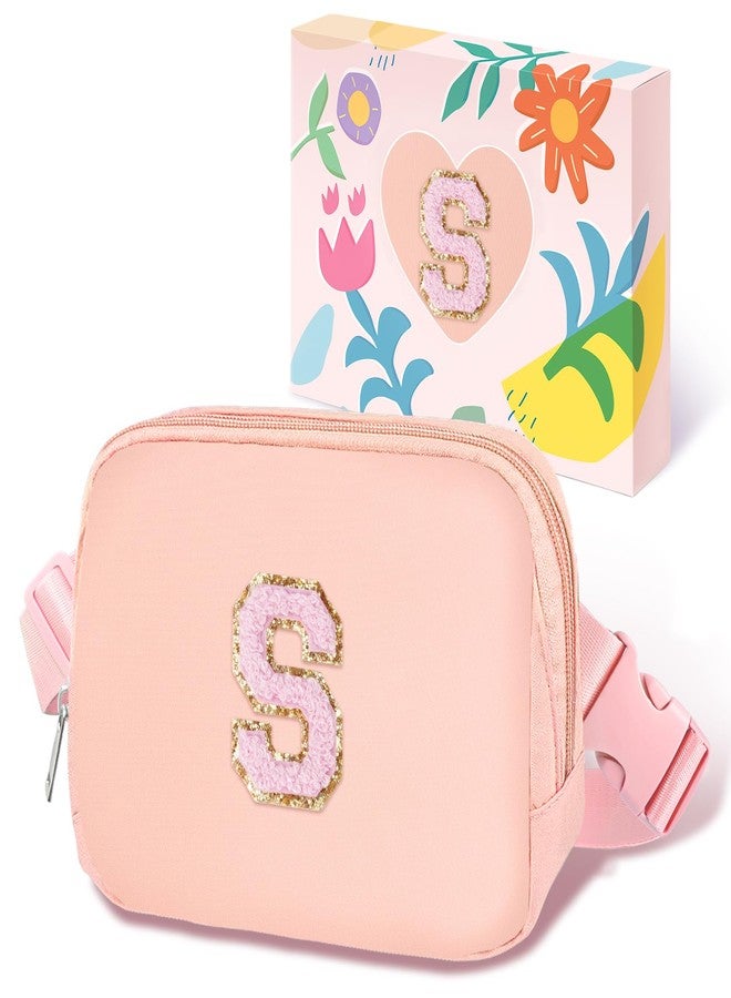 COSHAYSOO Small Waist Fanny Pack Belt Bag with Initial Letter Patch Adjustable Strap for Women Teen Girl Traveling Gym Hiking, Crossbody Travel Purse Cross Body Trendy Preppy Pouch, Pink Chenille, - Image 1