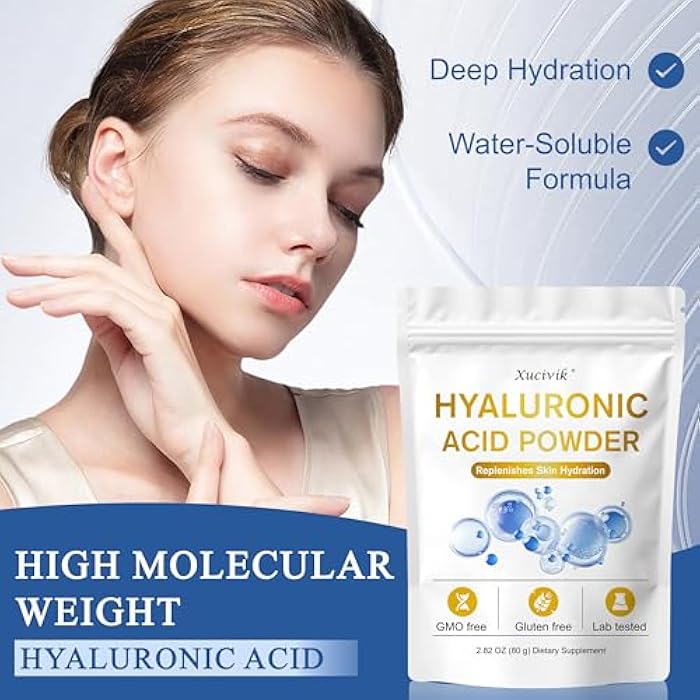 Xucivik Hyaluronic Acid Powder for Face & Skin, High Molecular Weight, Water-Soluble Formula for DIY Serum & Moisturizer, Vegan Hydrating Skincare, 2.82oz - Image 2