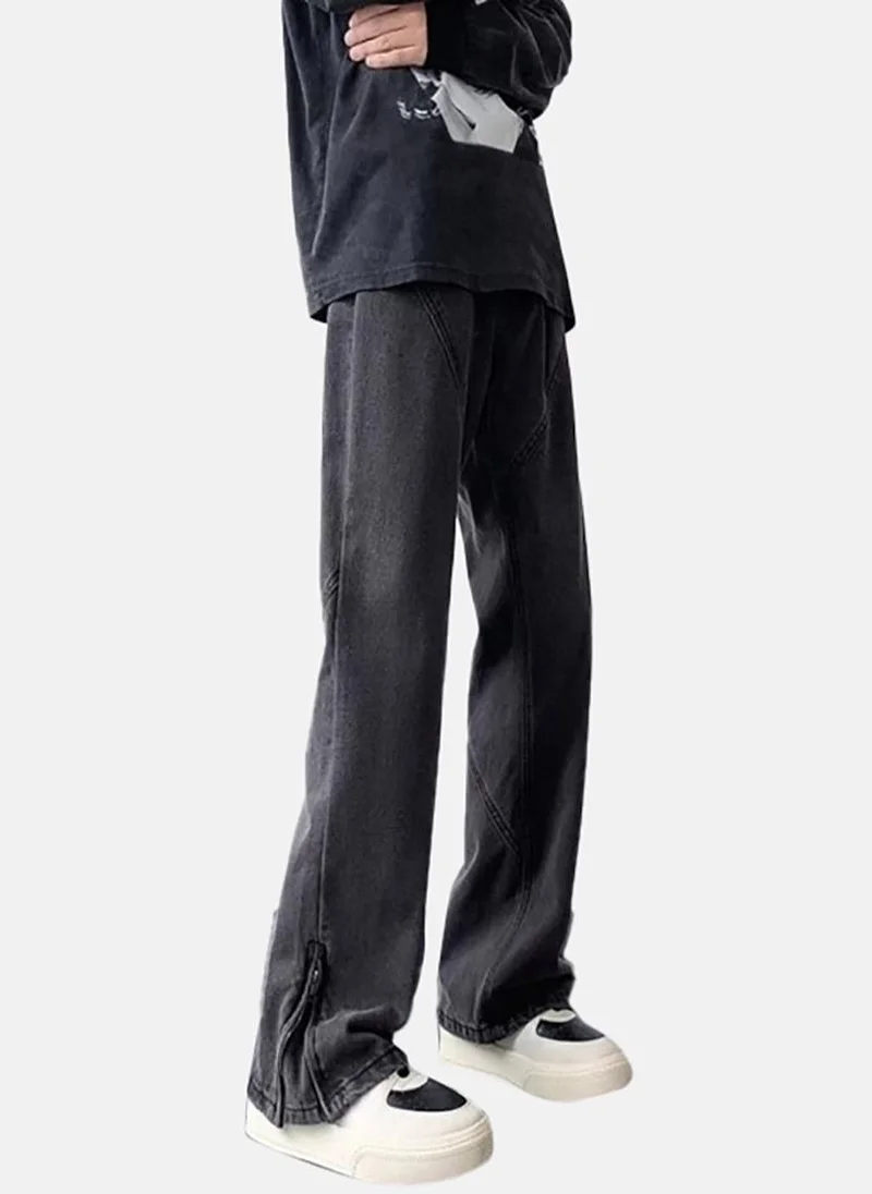 يونيكي Black Solid Mid Rise Straight Fit Straight Jeans