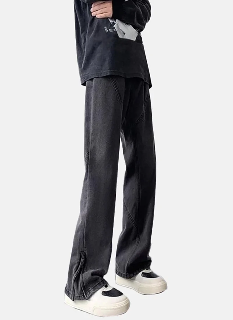 YUNIQEE Black Solid Mid Rise Straight Fit Straight Jeans