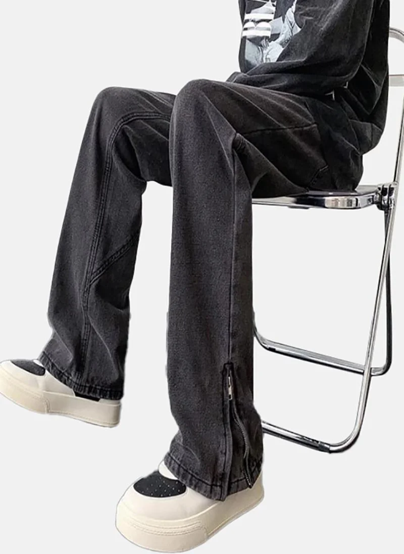 YUNIQEE Black Solid Mid Rise Straight Fit Straight Jeans
