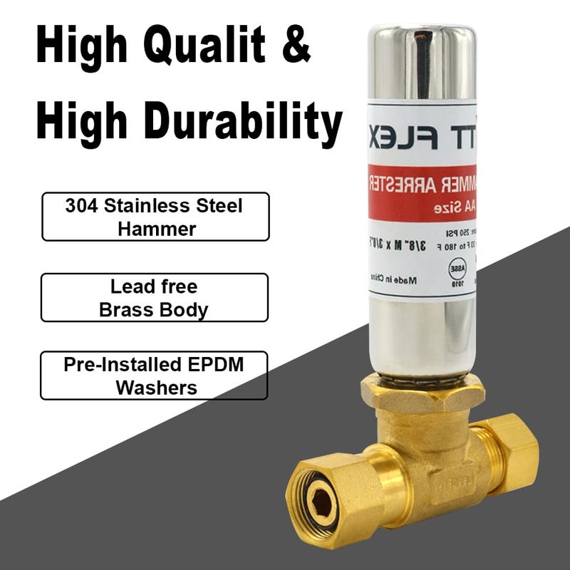 TT FLEX Stainless Steel Water Hammer Arrestor 3/8" male compression and 3/8" female compression For For Dishwasher and Toilet Stop Hammering Reduce Banging - Image 4
