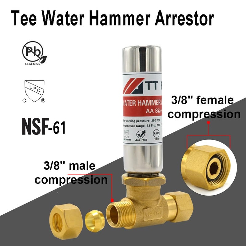 TT FLEX Stainless Steel Water Hammer Arrestor 3/8" male compression and 3/8" female compression For For Dishwasher and Toilet Stop Hammering Reduce Banging - Image 2